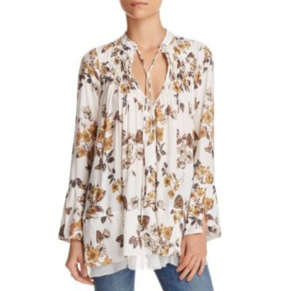 Free People Pebble Crepe So Fine butterfly Smocked Tunic Top 26393 - Picture 2 of 9